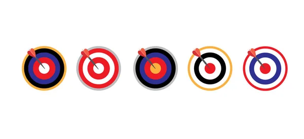 Set Colorful Dart Targets Hitting Bullseye Isolated White Background — Stock Vector