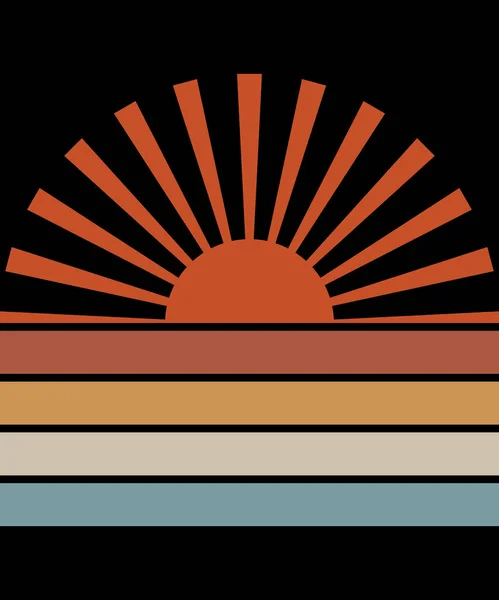 Retro Sun Paprsky Full Circle Sunset Ilustrace — Stockový vektor