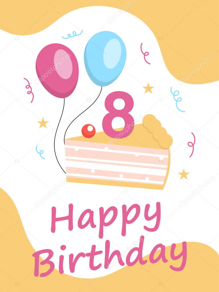 8 years old Birthday Vector Illustration Template,