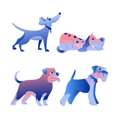 Farklı çizgi film köpeklerinin vektör tasarımı