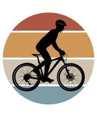 Bisikletli bir bisikletçinin silueti. Klasik günbatımı renklerinde.