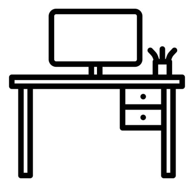 office desk icon, outline style vector illustration