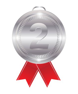 Kırmızı kurdele illüstrasyonlu gümüş madalya