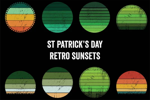 Patrick Day Retro Sunset Set Gunge Distressed Texture — Stock Vector