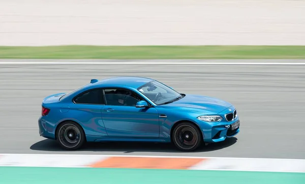 Blue Colored Bmw Running Valencia Racing Circuit — Stock Photo, Image
