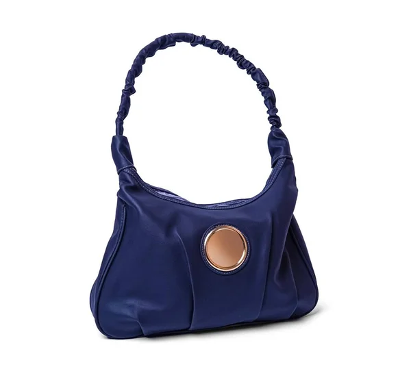 Kvinnors Blå Läder Handväska Isolerad Vit Bakgrund — Stockfoto