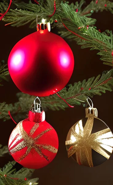 Вертикальный Рендеринг Красочных Рождественских Безделушек Елке — стоковое фото