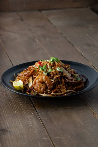 Vertical Shot Chow Mein Noodles Shrimps — Stock Photo, Image