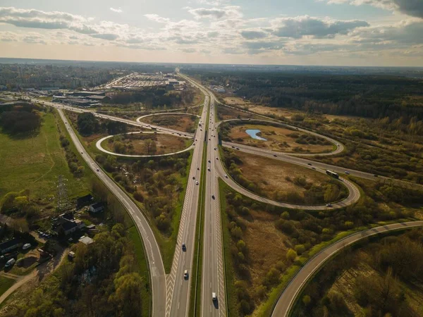 Bird Eye View Clover Leaf Transport Intersection Kaunas Lithuania — Stock Photo, Image