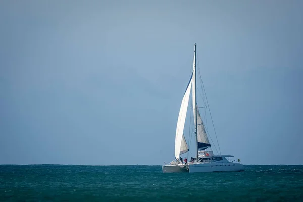 Segelbåt Som Flyter Indiska Oceanen Molnfri Dag Jeffreys Bay Sydafrika — Stockfoto