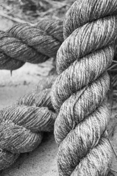 Vertical Black White Shot Thick Rope Blurred Background — Stock Photo, Image