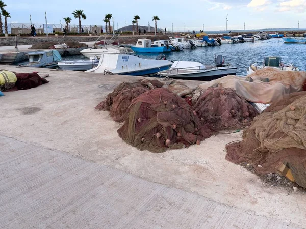 Fishing Nets Floor Small Harbor — Stock Photo, Image