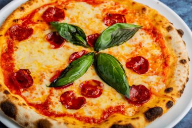 Bol malzemeli taze pişmiş bir pizza.