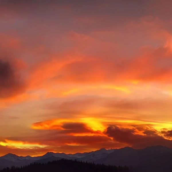 Beautiful View Snowy Mountain Landscape Cloudy Sky Sunset — Stock Photo, Image