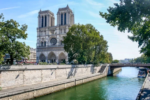 Scenic View Notre Dame Bank Seine Paris France Sunny Day — Stock Photo, Image