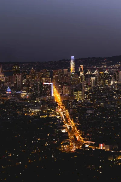 Vista Nocturna Twin Peaks Iluminados San Francisco — Foto de Stock