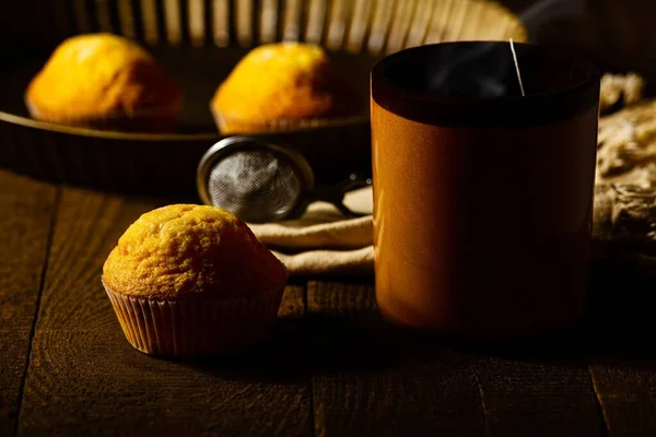 Closeup Shot Delicious Cupcakes Tea — Stock Photo, Image