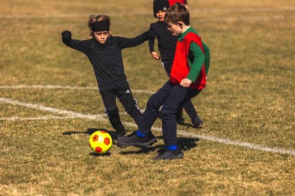 Jovens Jogadores Futebol Jogando Campo Fort Worth Estados Unidos — Fotografia de Stock