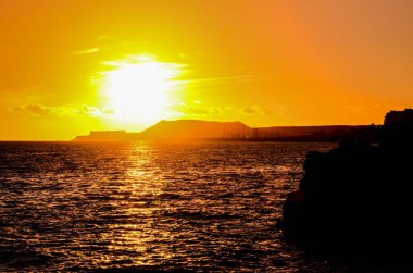Tenerife Kanarya Adası İspanya 'da Atlantik Okyanusunda Güneş Batıyor