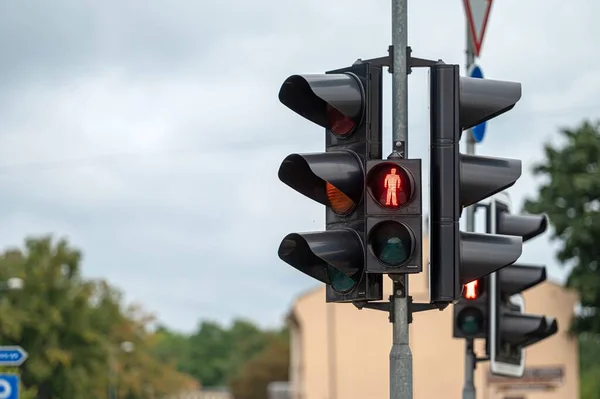 Piros Gyalogos Lámpa Közlekedési Lámpán — Stock Fotó