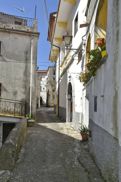意大利Calabria地区Aieta村狭窄街道和老房子的垂直 — 图库照片