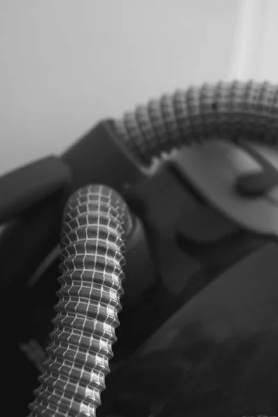 Closeup Grayscale Shot Vacuum Cleaner Machine Hoses — Stock Photo, Image