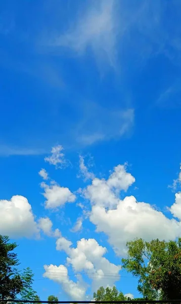 Вертикальный Низкоугольный Снимок Голубого Неба Облаками — стоковое фото