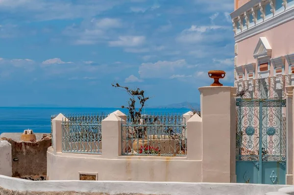 Dom Widokiem Morze Miejscowości Oia Santorini Grecja — Zdjęcie stockowe