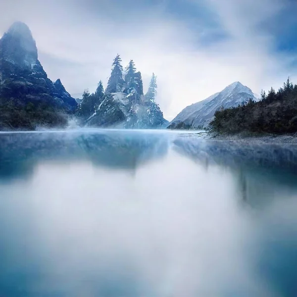 Una Splendida Vista Lago Riflettente Una Foresta Una Giornata Sole — Foto Stock