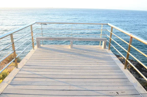 Salida Del Sol Muelle Sobre Océano Atlántico Tenerife Islas Canarias — Foto de Stock