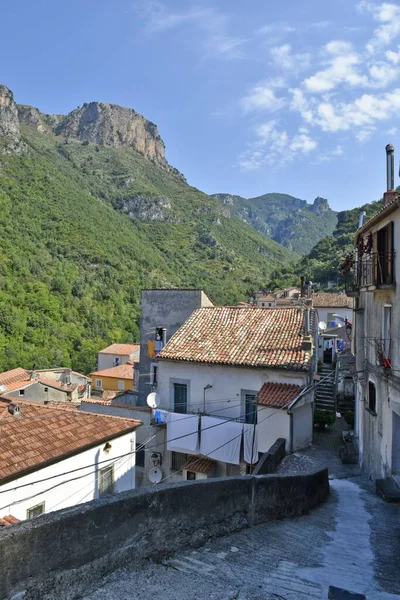 Een Verticale Opname Van Het Dorp Orsomarso Bergen Van Calabrië — Stockfoto