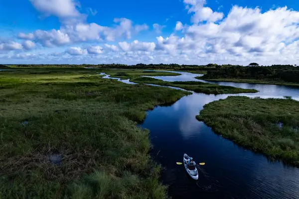 緑に囲まれた川のカヤックの空中風景 — ストック写真