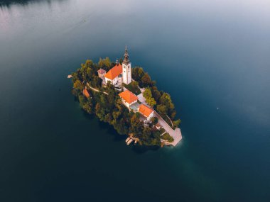Slovenya 'da Bled Gölü' ndeki bir kalenin havadan çekilmiş bir fotoğrafı