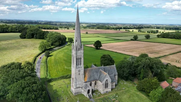 Egy Drónfelvétel Szent Mária Templomról Dél Daltonban Legmagasabb Kelet Yorkshire — Stock Fotó