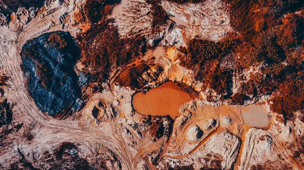 Aerial Top View Mining Land Colorful Muddy Nature — Stock Photo, Image