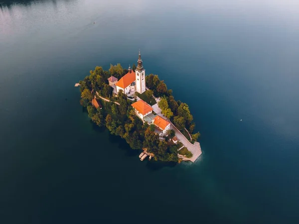 Luftaufnahme Eines Schlosses Bleder See Slowenien — Stockfoto