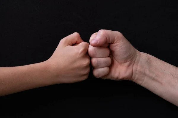 Closeup Fist Bump Black Background — Stock Photo, Image