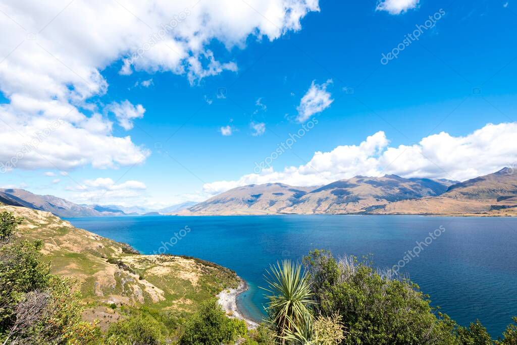 A scenic shot of Lake Wanaka in Wanaka, Otago, South Island, New Zealand