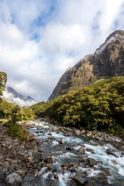Een Schilderachtige Opname Van Een Rivier Bergen Achtergrond Nieuw Zeeland — Stockfoto