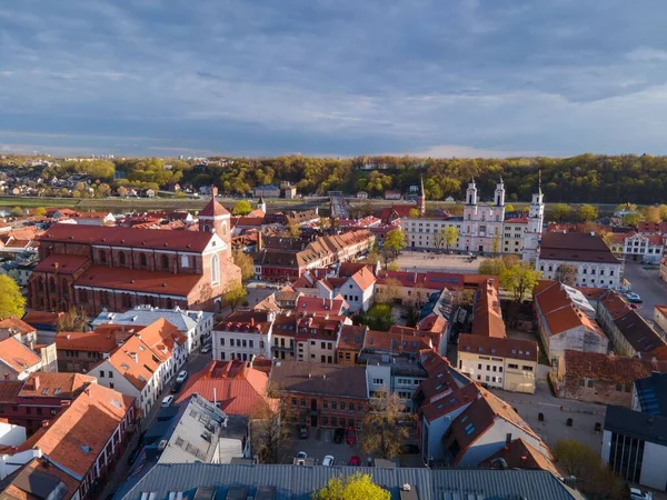 Красивая Панорама Старого Города Каунасе Слоем Леса Горизонте — стоковое фото