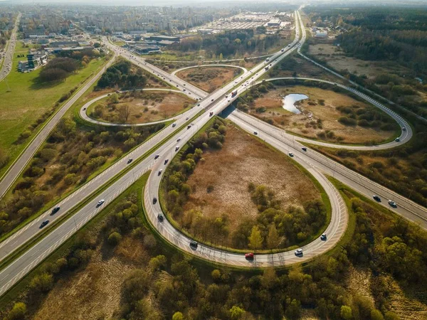 Bird Eye View Clover Leaf Transport Intersection Kaunas Lithuania — Stock Photo, Image