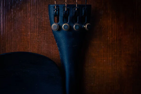 Detalhe Close Tiro Violino Instrumento Musical Tailpiece Violino — Fotografia de Stock