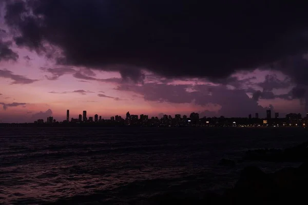 Sunset Marine Drive Pink Red Sky Mumbai — Stock Photo, Image