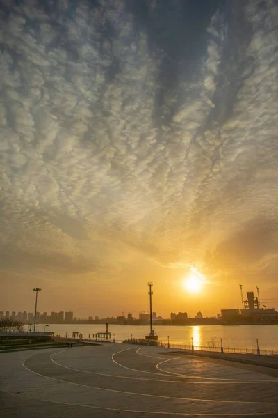 Zonsondergang Boven Huangpu Rivier Shanghai Stad Chin — Stockfoto