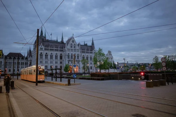 Puesta Sol Parlamento Húngaro Budapest Hungría — Foto de Stock