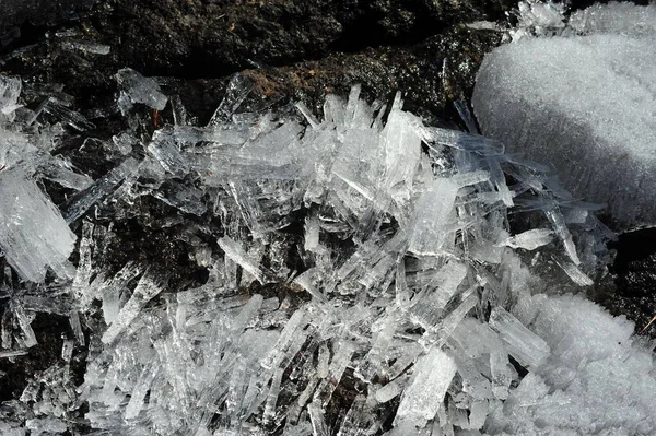 岩の上に結晶化した氷のクローズアップ — ストック写真