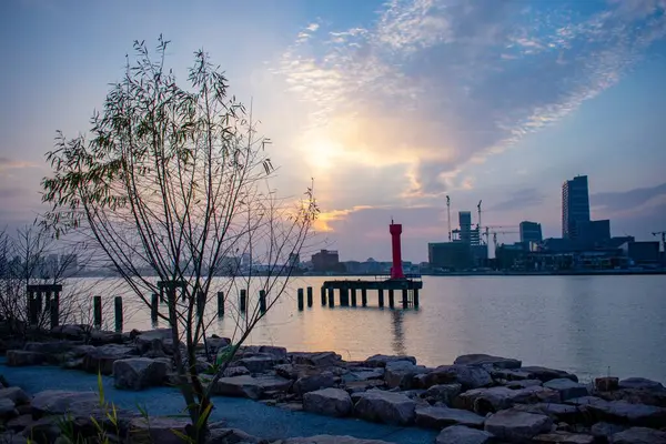 Sunset Huangpu River Shanghai City China — Stock Photo, Image