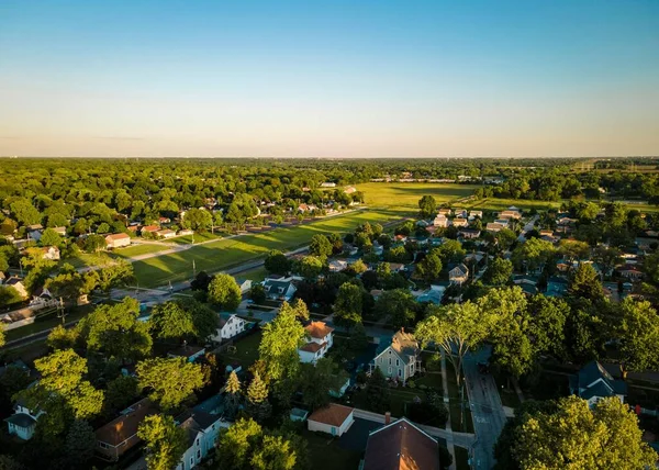 Aerial View West Chicago Neighborhood Golden Hour Sunset — Stock Photo, Image