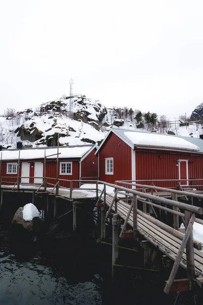Μια Σειρά Από Εξοχικές Κατοικίες Στο Νησί Lofoten Κοντά Στο — Φωτογραφία Αρχείου