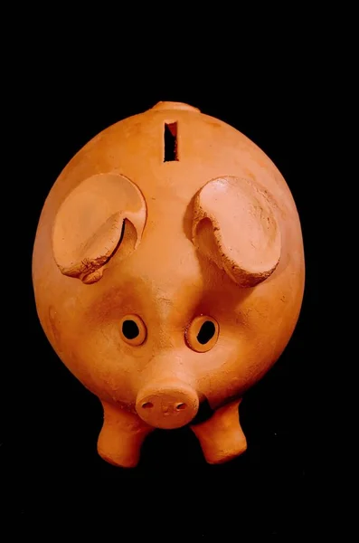 Cerâmica Rosa Piggy Bank Isolado Fundo Preto — Fotografia de Stock